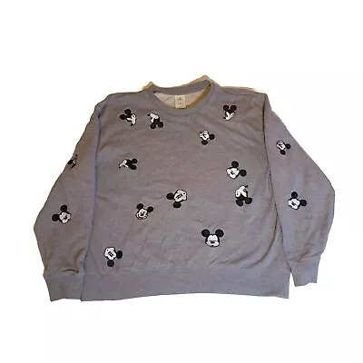 Disney Mickey Mouse Sweatshirt Cotton Grey Large - Size Large • £9.99