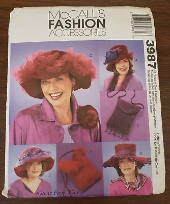 McCall's Sewing Pattern 3987 Fashion Accessories 4 Hats & 2 Purses S M L • $8