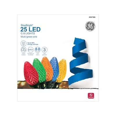 NEW! GE StayBright 25 LED C9 String Lights - Faceted - Multi - FREE SHIPPING • $22
