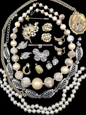 Vtg Estate Jewelry Lot Trifari Kramer Monet Emmons Etc Faux Pearl Rhinestone 13p • $125