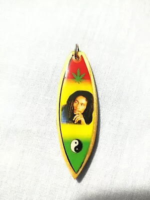 Reggae Music Bob Marley Photo Pot Leaf Yin Yang Wood Surfboard Pendant Necklace • $9.99