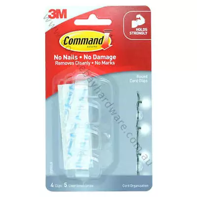 3M Command Damage-Free Hanging Clear Round Cord Clips 4 Clips 5 Strips 17017CLR • $10.94