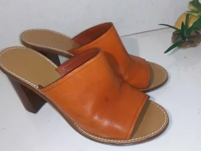 J Crew Brown Chesnut Leather Pump Open Toe Slide On Womens Size 9 • $33