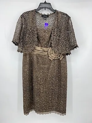 R&M Richards Women’s 2 Piece Formal Dress Brown Lace Sequins Size 14 EUC • $29.99