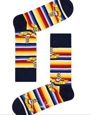 HAPPY SOCKS X The Beatles Men's Combed Cotton All On Board Crew Socks 8-12 NWT • $9