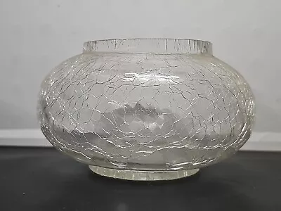 Vintage MCM Clear Crackle Glass Round Fish Bowl Style Vase  • $28.99