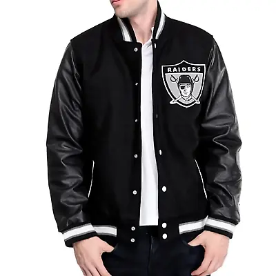 NFL Oakland Las Vegas Raiders Wool Body Leather Sleeves Letterman Varsity Jacket • $109