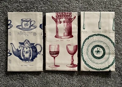 £7.99 • Buy Tea Towels X 3 Marks And Spencer M&S Kitchen Design Red Blue Green NWOT
