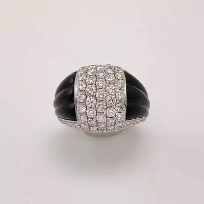 Handmade Micro Pave Set 2.08CT Clear Cubic Zirconia & Black Onyx Dome Women Ring • $240