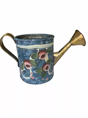 Vintage 5.5 In Tole Painted Galvanized Tin And Brass Watering Can Signed STARR • $28.50