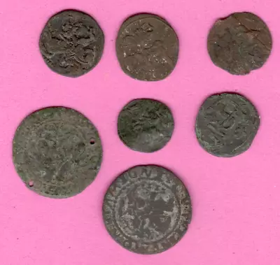 Lithuania Copper 16 Th Conterperary Fackes Ca 1570 Poland LOT Of 7 Coins 3978 • $50