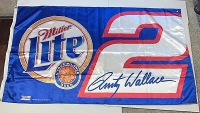 Miller Lite Rusty Wallace Flag Nascar Racing & Beer Tapestry 34” X 58” Blue Vtg • $20