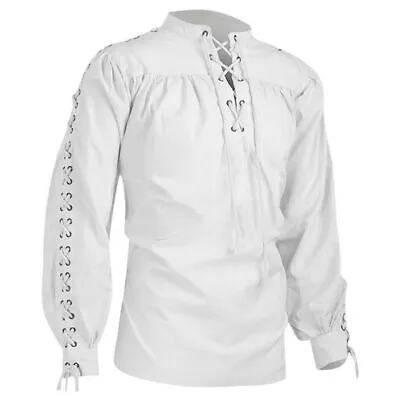 Men's Steampunk Vintage Gothic Victorian Medieval Ruffled Blouse Top Shirts 2023 • £27.59