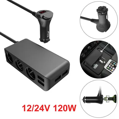 Car 12V 24V 3-Way Cigarette Lighter Socket Power Adapter Splitter 4 USB Charger • £14.99