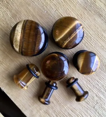 PAIR Single Flare Tiger Eye Stone Plugs Gauges Guages Earlets Body Jewelry • $12.95