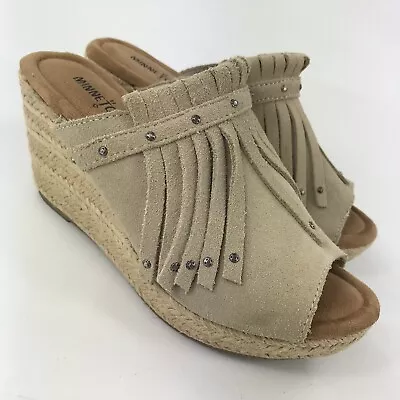 Minnetonka Suede Fringe Espadrille Wedge Sandals Tan Women’s Sz 7 (C11) • $30