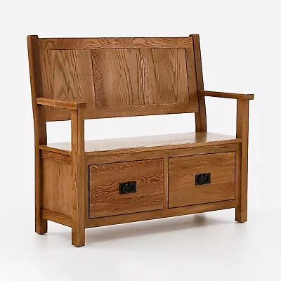 Rustic Oak Monks Bench Storage Seat Hallway Seating Zelah Solid Wood Furniture • £199.95