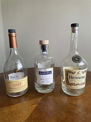 Variety Empty Cognac Bottles Remy Martin 1738 Martell Blue Swift Hennessy V.S. • $30