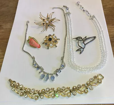 Fab! Lot Of Vintage Jewelry-crystals Rhinestones Lisner Owl Brooch & • $14.99