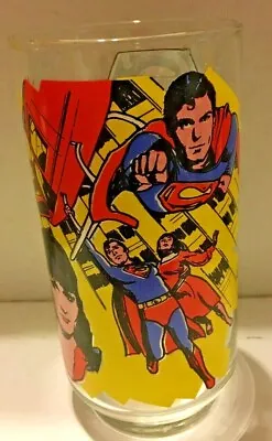 1978 Superman The Movie Drinking Glass DC Comics.  Superman Saves The Day . • $8