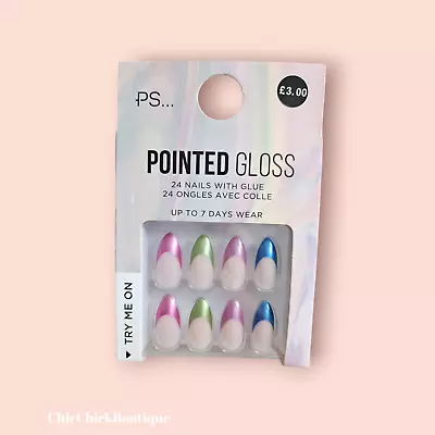 ❤False Nails Press On Fake Tips Stick Pointed Gloss Full Cover Glue 24pk Primark • £4.99