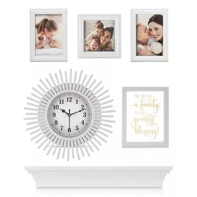 6Pcs Photo Frame Set W/Clock & Shelf Family Love Picture Party Wall Mounted DIY  • £7.95