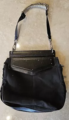 Yves Saint Laurent YSL Mombasa Black Canvas And Leather Silver Horn Bag Vintage • $400