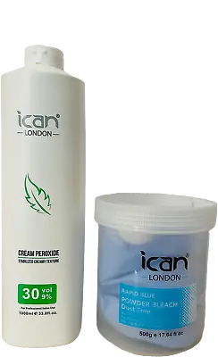 ICAN Cream Peroxide 1000ml 9% VOL 30 +  Rapid Blue Powder Bleach (JAR) 500g • £12.99