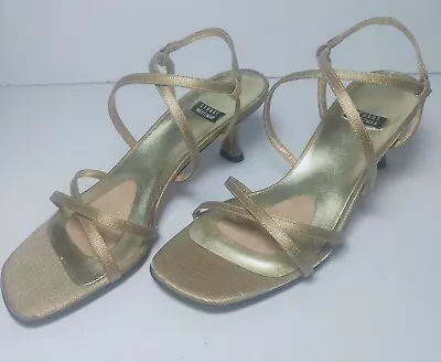 Stuart Weitzman Gold Leather Wedge Heels Shoes Size 6 New Vintage Seall  • $59.79