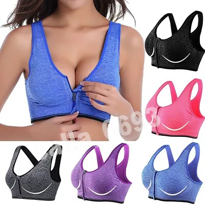 Ladies Sports Bra Padded Women Wireless Front Zip Yoga Cami Push Up Vest UK • £5