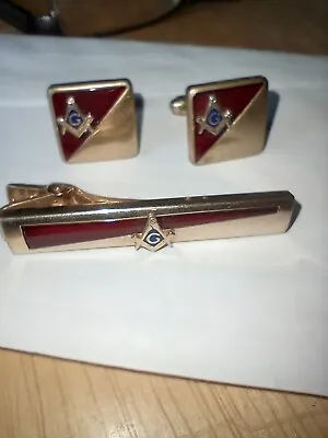 Vintage Anson Masonic Lodge Cufflinks And Tie Clip Gold Tone • $21