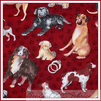 BonEful Fabric FQ Cotton Quilt Red Breed Puppy Dog Paw Print German Shepherd Pug • $6.84