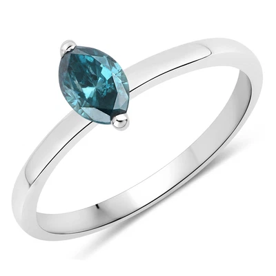 $606.88 • Buy 14KT White Gold Blue Diamond Solitaire Marquise Cut Engagement Ring