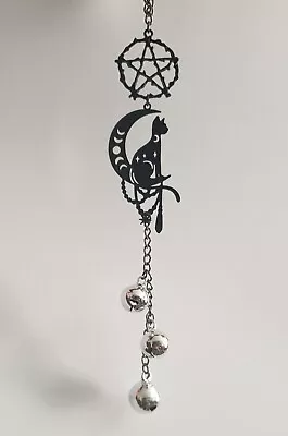 Pentagram Moon Black Cat Witch Bells Magickal Protection Luck Pagan Wicca ☆ © • £4.95