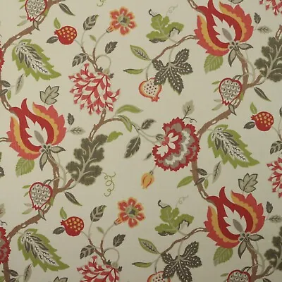 P Kaufmann Folk Art Grenadine Red Floral Leaves Basketweave Fabric By Yard 54 W • $16.99