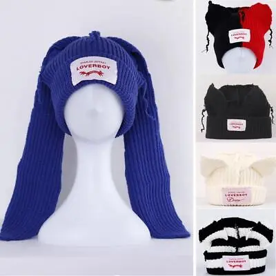 Cute Long Ear Fox Knitted Hat Men Women Lover Boy Rabbit Ear Warm Beanies Kpop S • $15.99