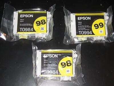 3x GENUINE Epson 98 T0984 99 T0994 Yellow Ink Cartridge Artisan 700 710 725 730 • $8.95