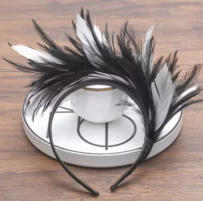 $21.95 • Buy Black & White Feather Headband Races Wedding Hair Accessories Fashion Fascinator