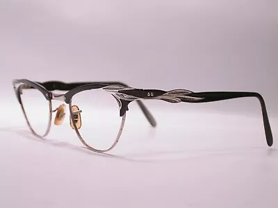 Vintage 1950's Victory Black And Silver Floral Engraved Frames Eyeglasses USA • $19.99