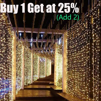 £1.99 • Buy 300LED Curtain Fairy Lights String Indoor Outdoor Backdrop Wedding Xmas Party UK