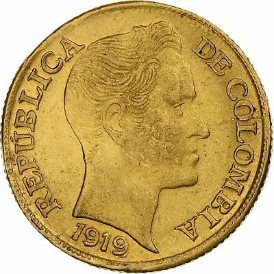 [#1273615] Colombia 5 Pesos Simon Bolivar 1919 Bogota Gold AU • $895.70