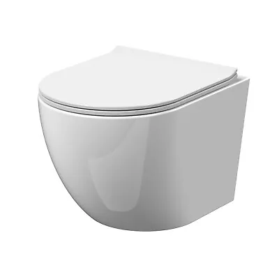 Nuie Freya Rimless Wall Hung Bathroom Toilet Pan Soft Close Seat Round Modern • £124.95