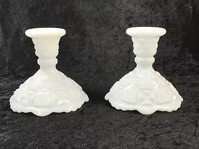 Vintage Westmoreland Set Of 2 White Milk Glass Old Quilt Candle Holders • $9.99