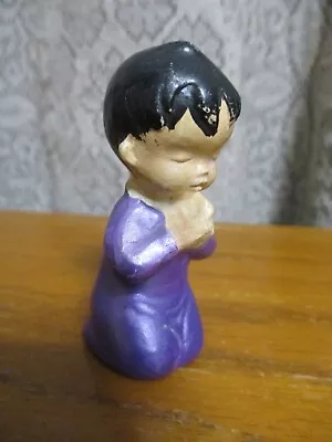 Vintage Hand Painted Ceramic Figurine Praying Boy With Black Hair - 2.5  Tall • $6