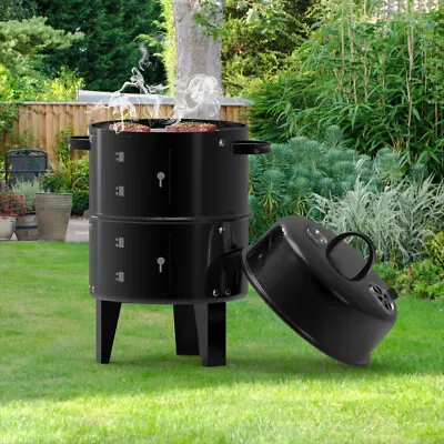Outdoor Bbq Smoker Charcoal Barbecue Grill Garden Cooker Patio Drum Oven Stove • £42.99