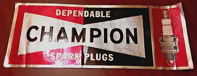 Vintage CHAMPION SPARK PLUGS Peel-Off FOIL STICKER SIGN Gas Station NOS UNUSED • $19