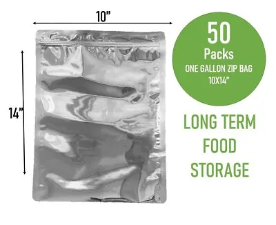 (50PC) 1 Gallon Mylar Bags Zip Seal Long Term Food Storage Reusable • $19.99