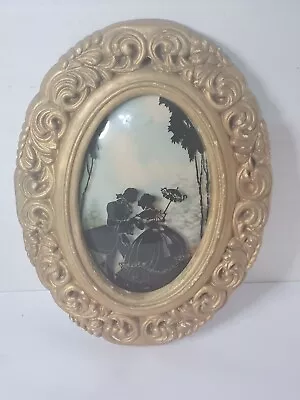 Vintage Glass Convex Silhouette Courting Couple Cast Framed Picture • $11.99
