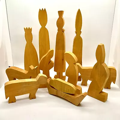 Wooden Nativity Set Organic Modern Farmhouse Style Simple Silhouette 12 Pcs 2009 • $21.99