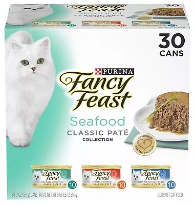 FANCY FEAST Adult Seafood Pate Variety Pack Wet Cat Food 30x85g • $57.85